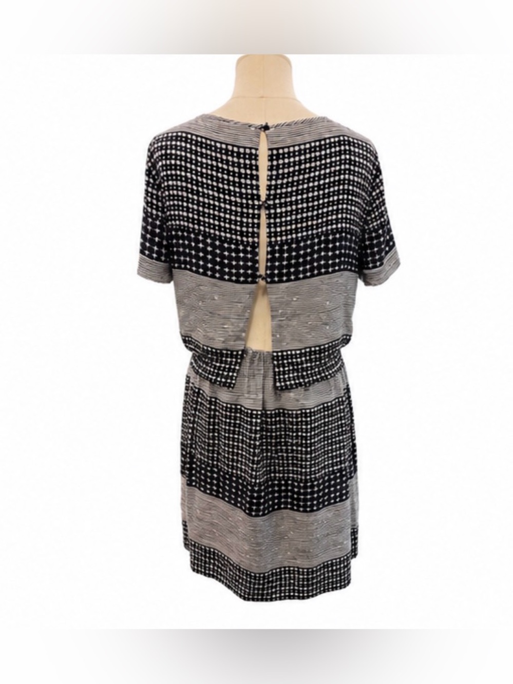Madewell 1937 100% Silk Overlay Dress Size 14 Black Ivory Mixed Print Lined